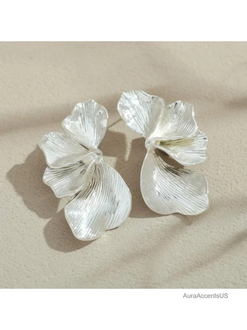 Chunky Gold Plated Statement Earrings for Women, Sectored Flower Leaf Design,